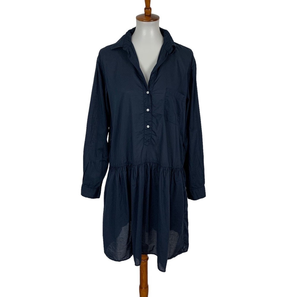 Grayson Dress Large Navy Long‎ Sleeve Midi Button Front